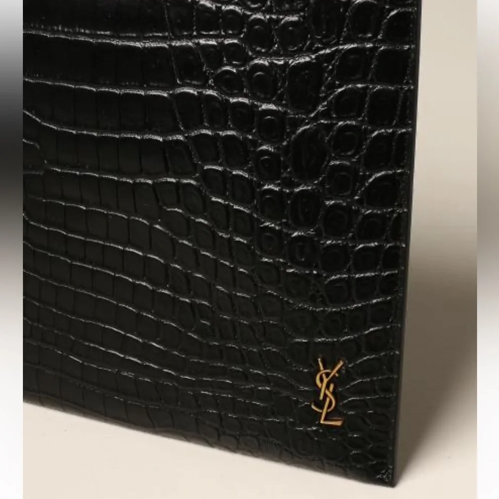 NEW in box. YSL Saint Laurent Black Croc embossed matte leather clutch bag - Picture 7 of 13